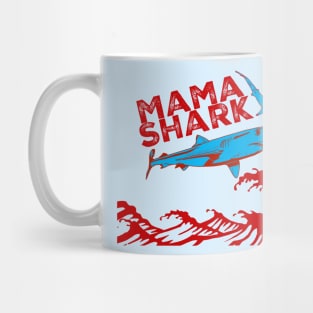 mama shark in red jumping waves Mug